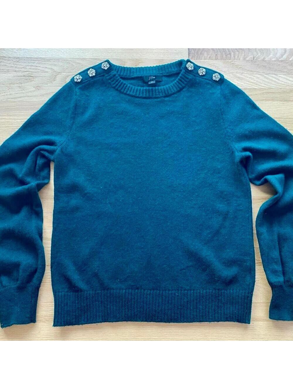J.Crew jeweled bling button Christmas Holiday Festive Lambswool Sweater M